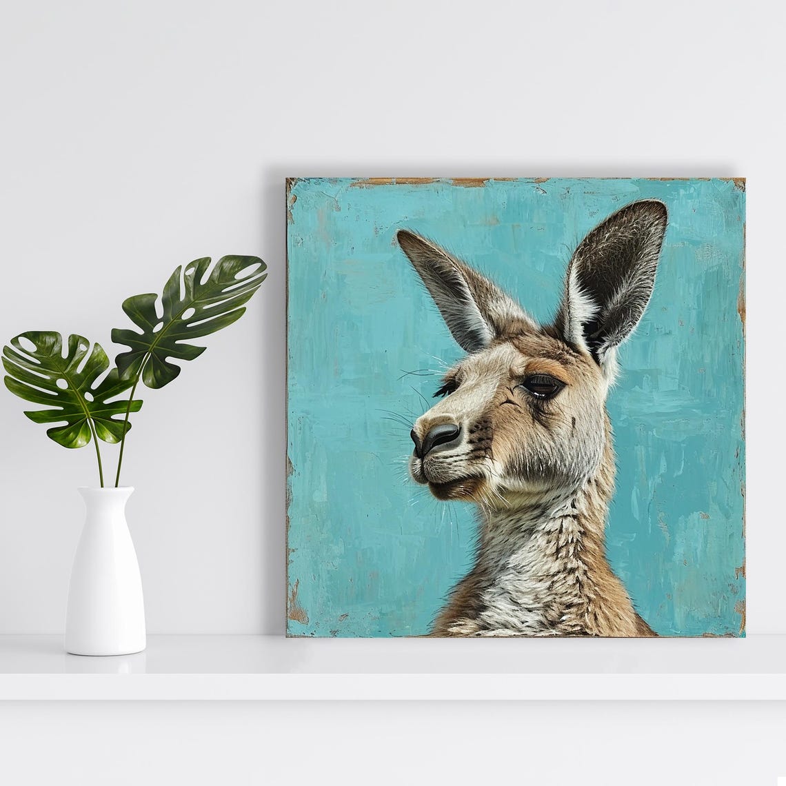 Kangaroo Profile Portrait Teal Textured Rustic Australian Art Poster - Image 2