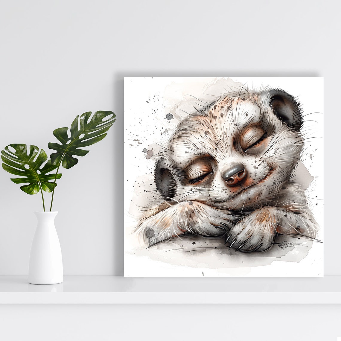Sleeping Sloth Face Close Up Watercolor Gentle Nursery Wall Poster - Image 2