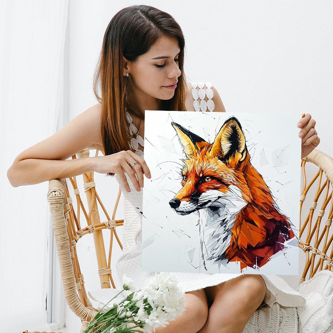 Geometric Red Fox Portrait Angular Abstract Rustic Orange Art Poster - Image 3