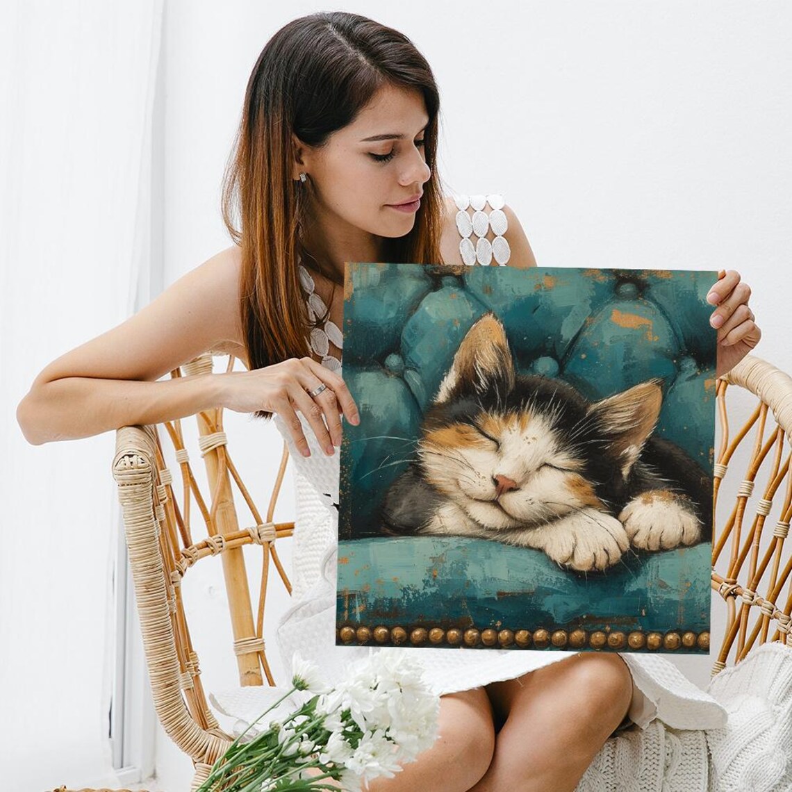 Cozy Calico Slumber, Whimsical Animal Wall Art Print - Image 3