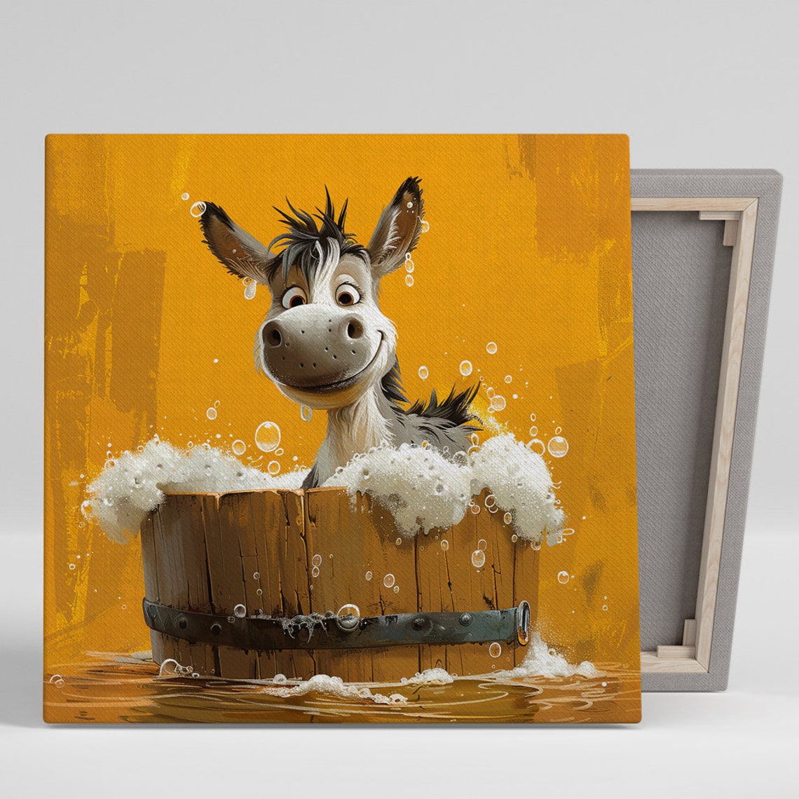 Smiling Donkey Bubble Bath Wooden Barrel Fun Bathroom Art Poster