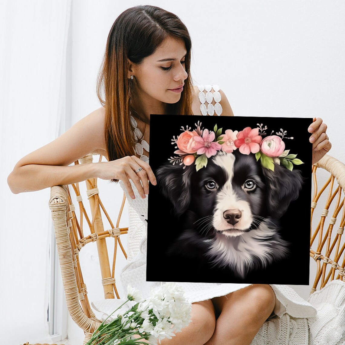 Border Collie Floral Art Print, Bohemian Farmhouse - Image 3