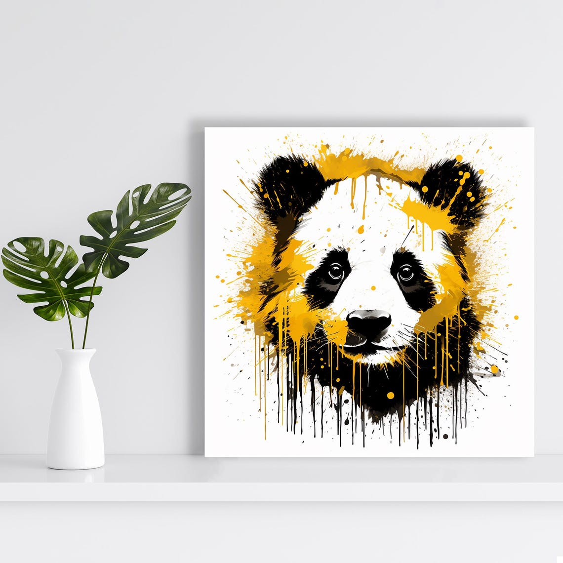 Golden Panda Splash Black Gold Paint Drip Modern Animal Art Poster - Image 2