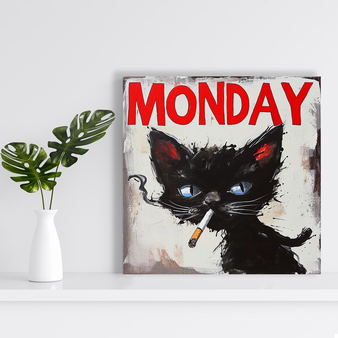 Monday Mood Cat Pop Art Poster, Bohemian Decor - Image 2
