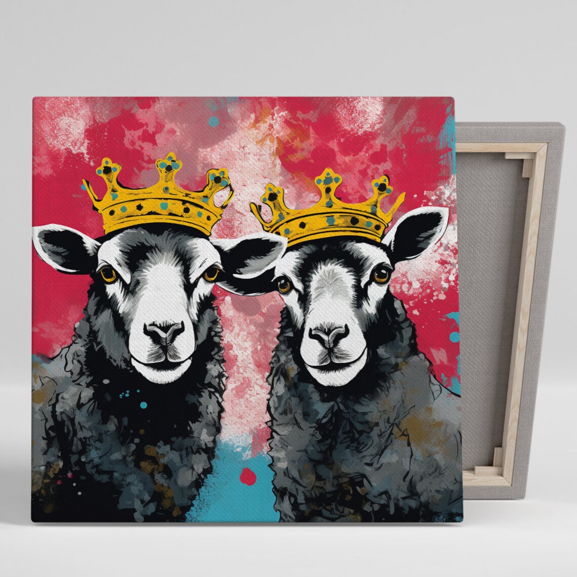 Royal Sheep Duo, Whimsical Pop Art Wall Art Print
