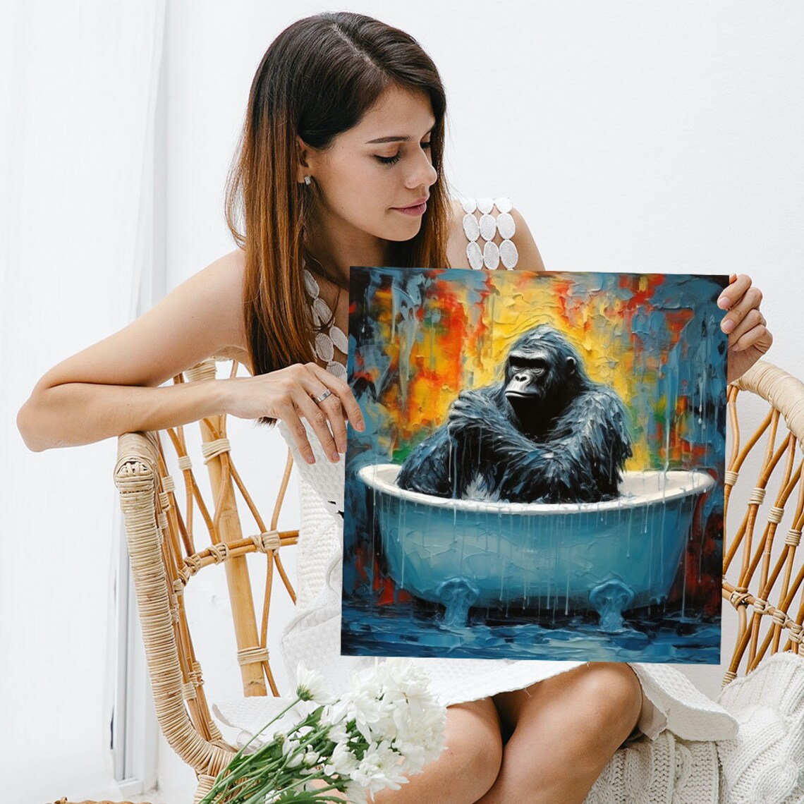 Gorilla In Bathtub Art Print, Bathroom Wall Decor - Image 3