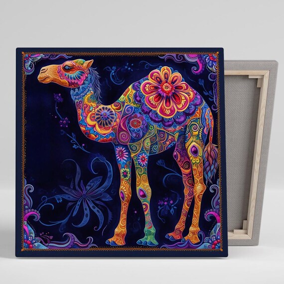 Psychedelic Camel Wall Art Or Poster Whimsical Bohemian Decor Living Room Bedroom Office Wall Art Multicolor Blue Orange Purple