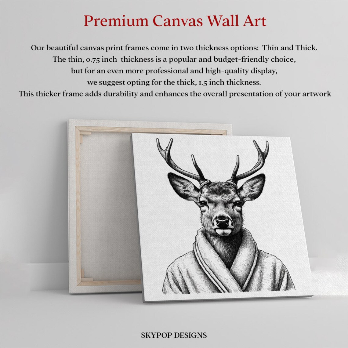 Deer With Antlers Wearing A Bathrobe Black And White Engraving Style Poster - Image 4