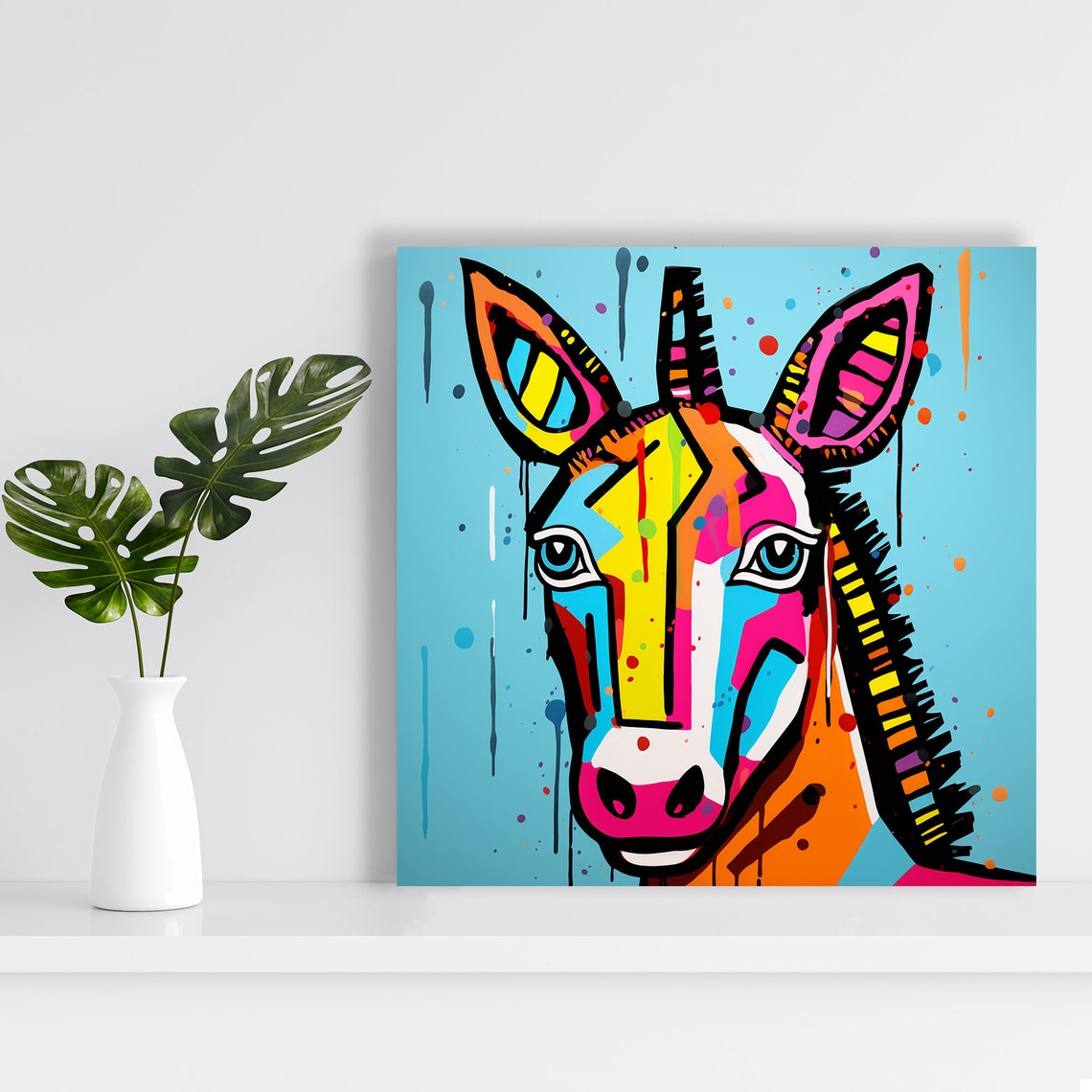 Vibrant Geometric Donkey Face Colorful Pop Art Blue Animal Wall Poster - Image 2