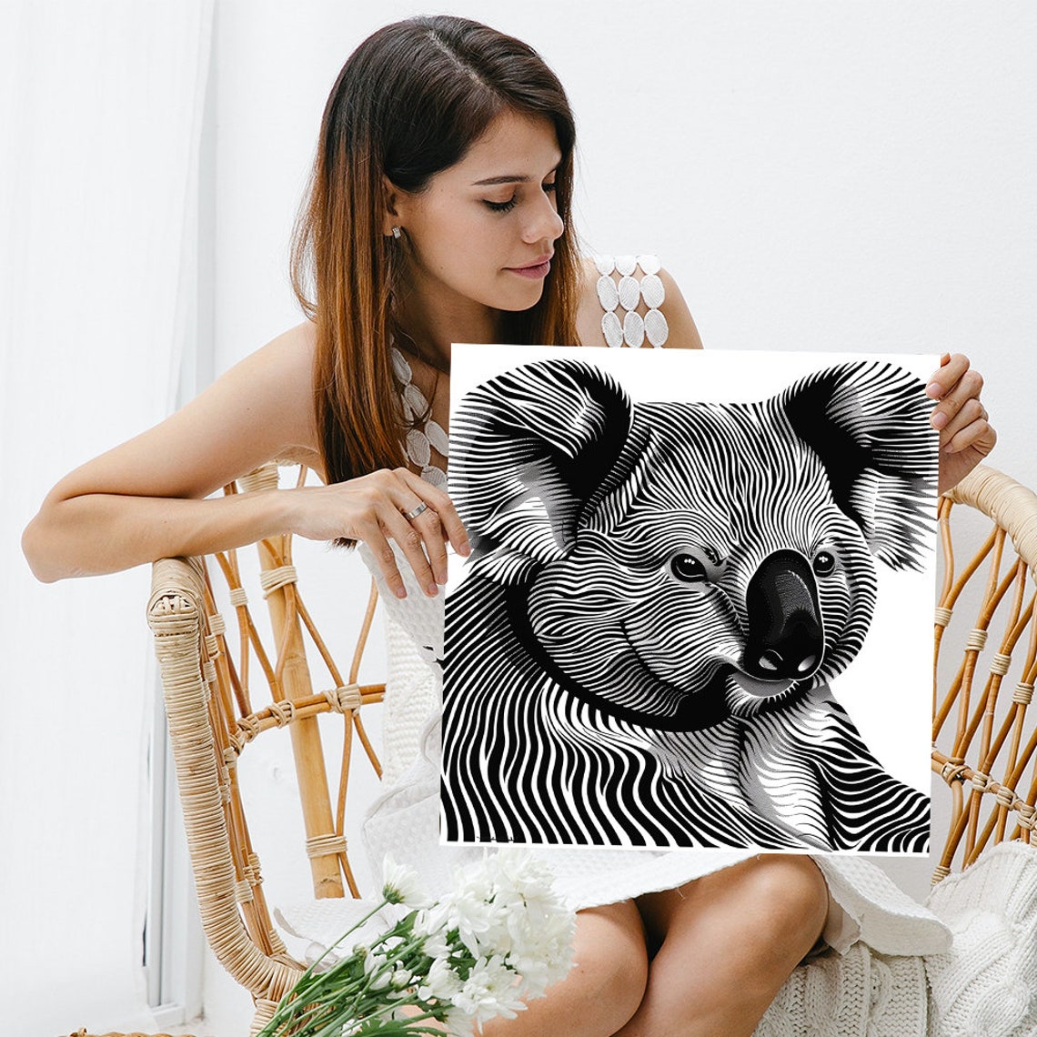 Koala Face Black and White Optical Illusion Line Art Minimalist Poster - Image 3