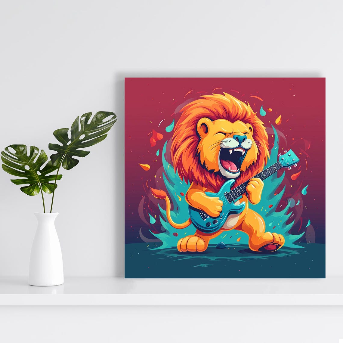 Rockstar Lion Playing Guitar Cartoon Concert Poster For Kids Room - Image 2