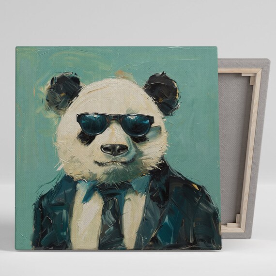 Panda Sunglasses Sharp Suit Cool Confident Painterly Office Wall Art