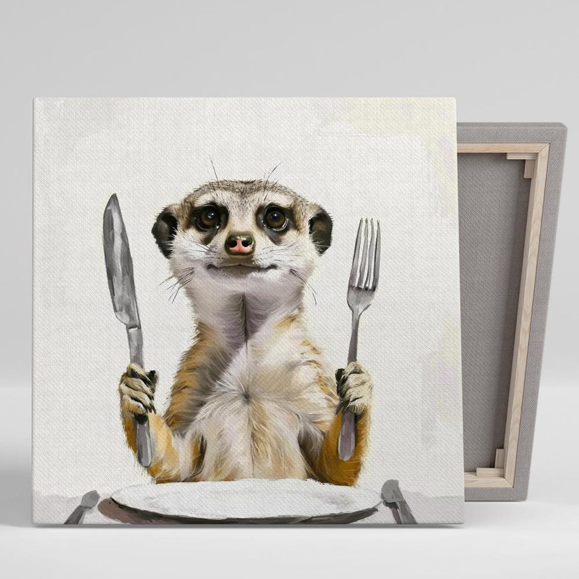 Hungry Meerkat Dinner Guest Knife Fork Cute Funny Animal Art Poster