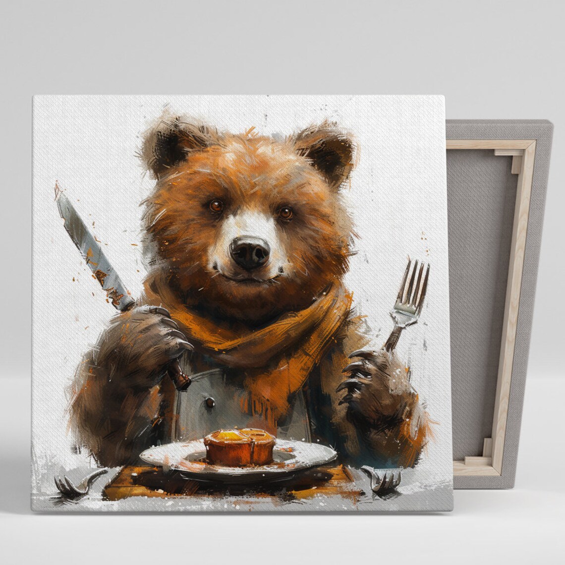 Gourmet Grizzly Rustic Bear Art Print, Kitchen Decor
