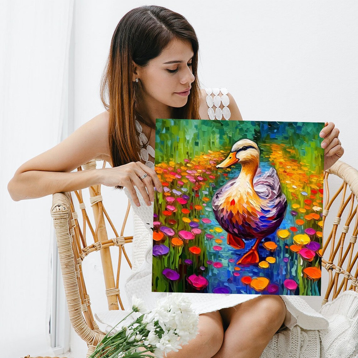 Duck With Flower Poster, Whimsical Floral Duck Art - Image 3