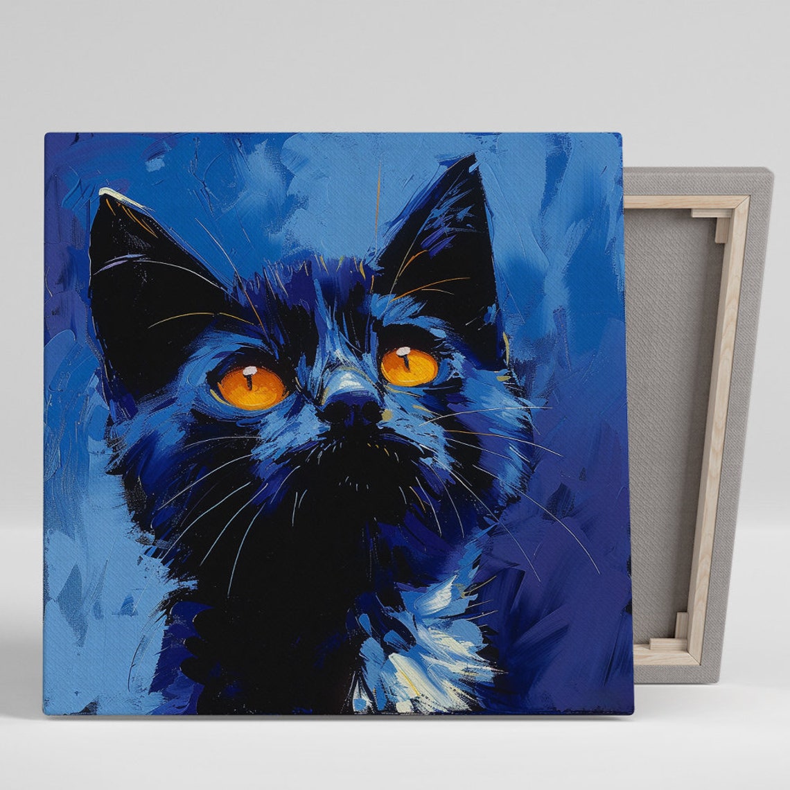 Electric Blue Feline Gaze Art Or Poster Contemporary Animal Pop Art Living Room Bedroom Office Childrens Room Decor Feline Decor