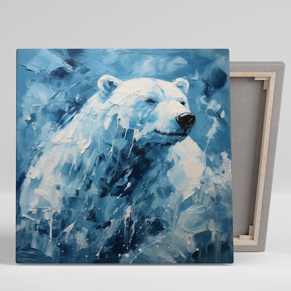 Polar Bear Portrait Blue White Expressive Brushstroke Art Poster