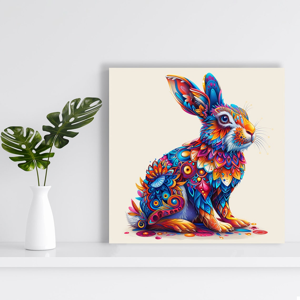 Kaleidoscope Rabbit Colorful Pattern Whimsical Bunny Wall Art Poster - Image 2