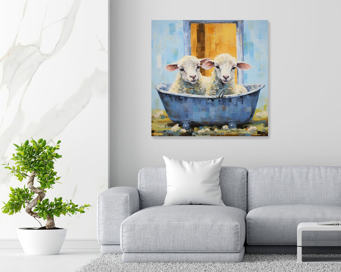 Two Sheep in Bathtub Bathroom Wall Art Print, Kids Decor - Image 2