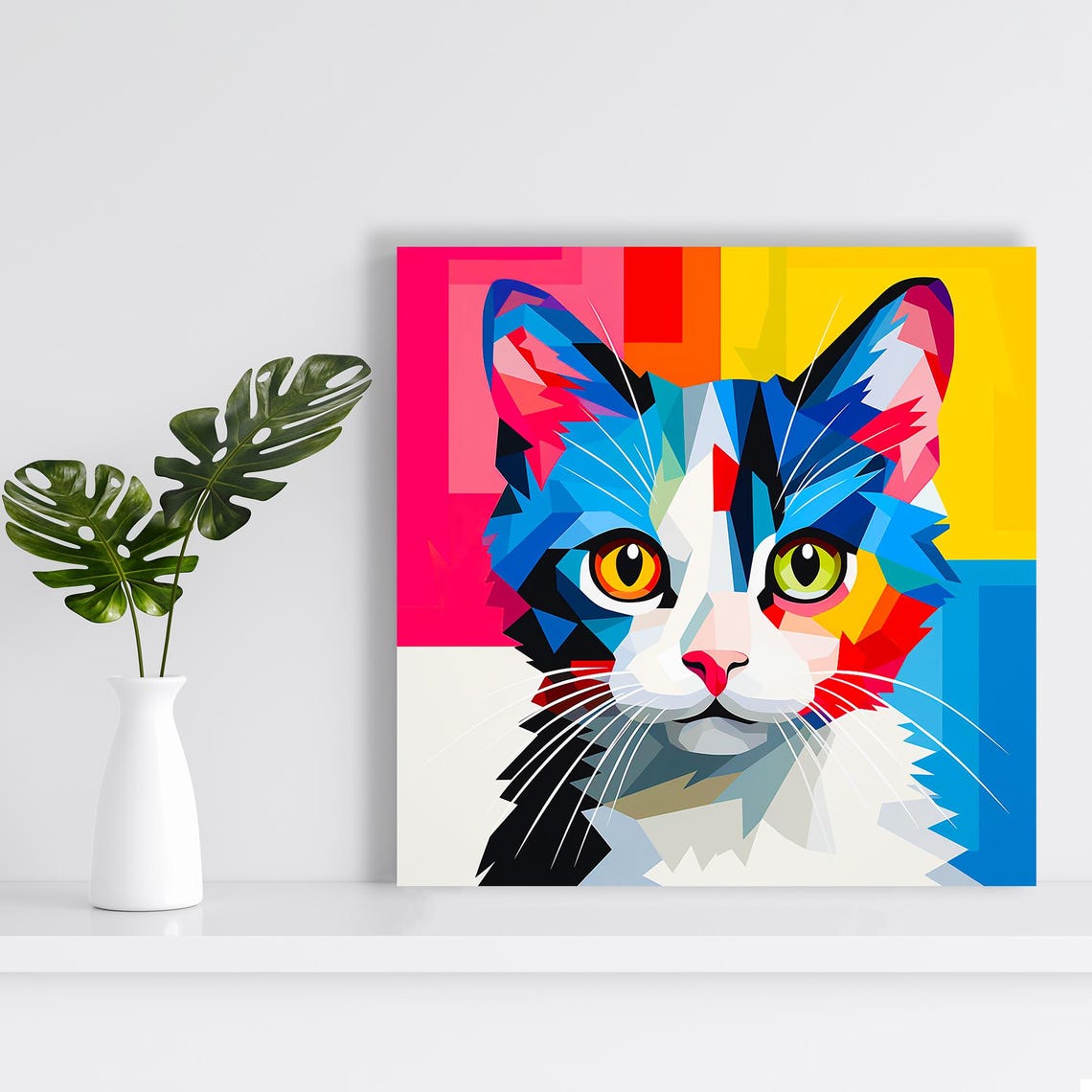 Geometric Multicolor Cat Pop Art Poster Bold Animal Wall Decor Print - Image 2