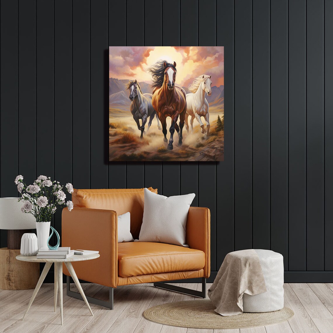 Horses, Modern Farm Life Living Room Art Print - Image 4