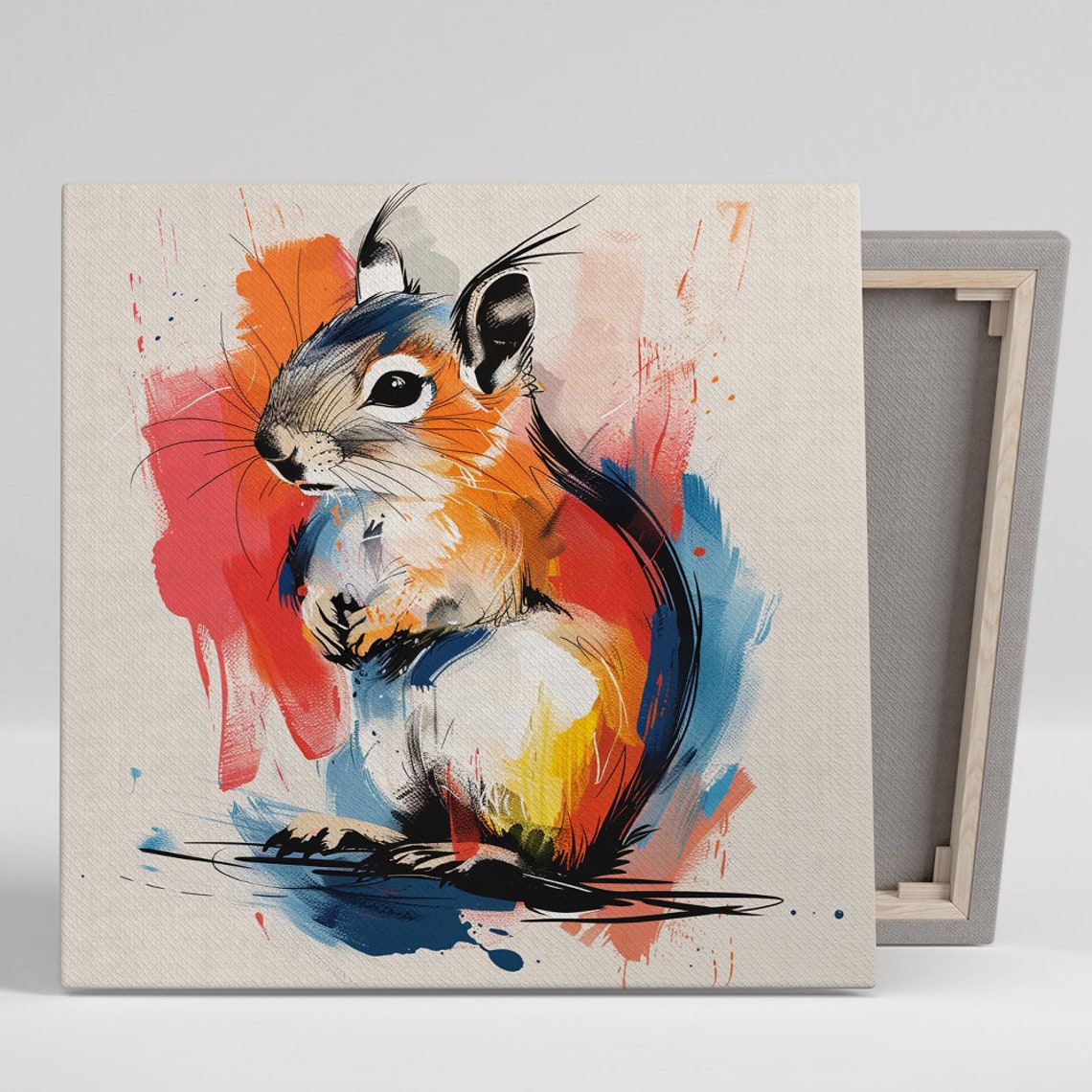 Abstract Squirrel Watercolor Orange Blue Pink Expressive Art Poster