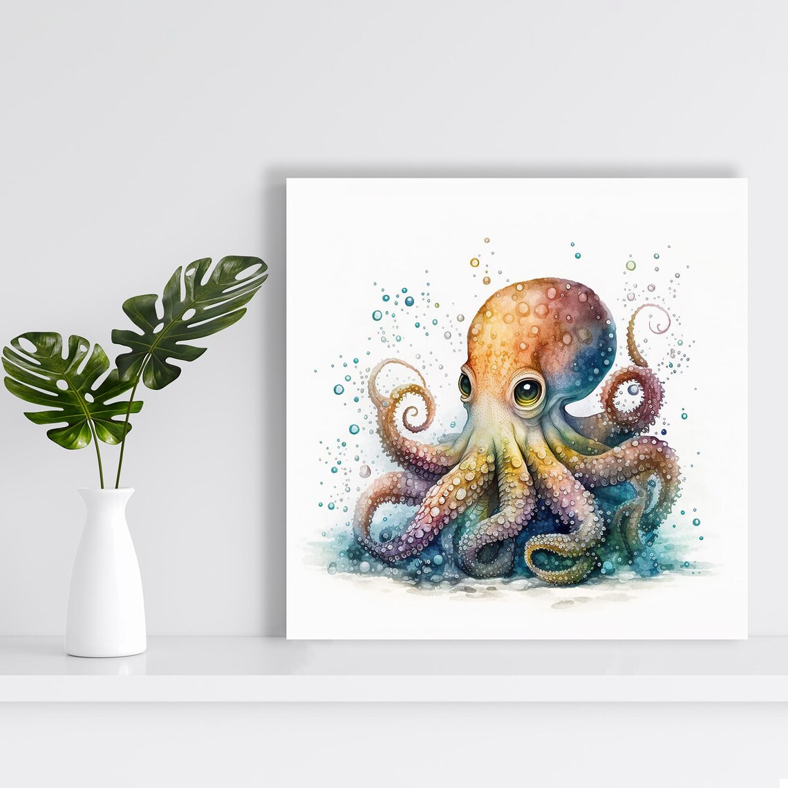 Whimsical Baby Octopus Watercolor Cute Ocean Animal Nursery Poster - Image 2