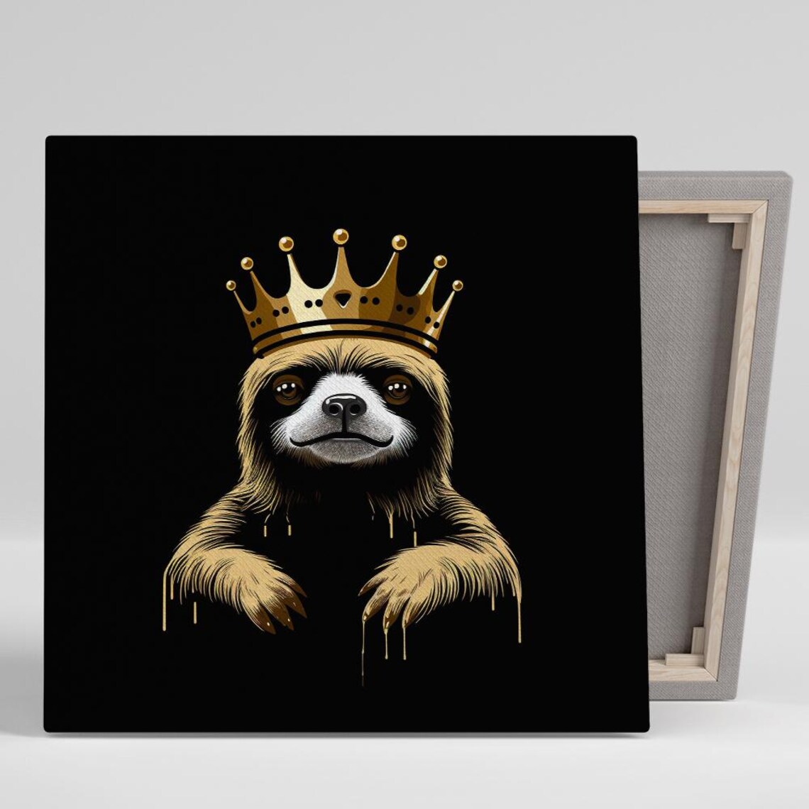 Royal Sloth Wearing Golden Crown Black And Gold Drip Art Majesty Poster