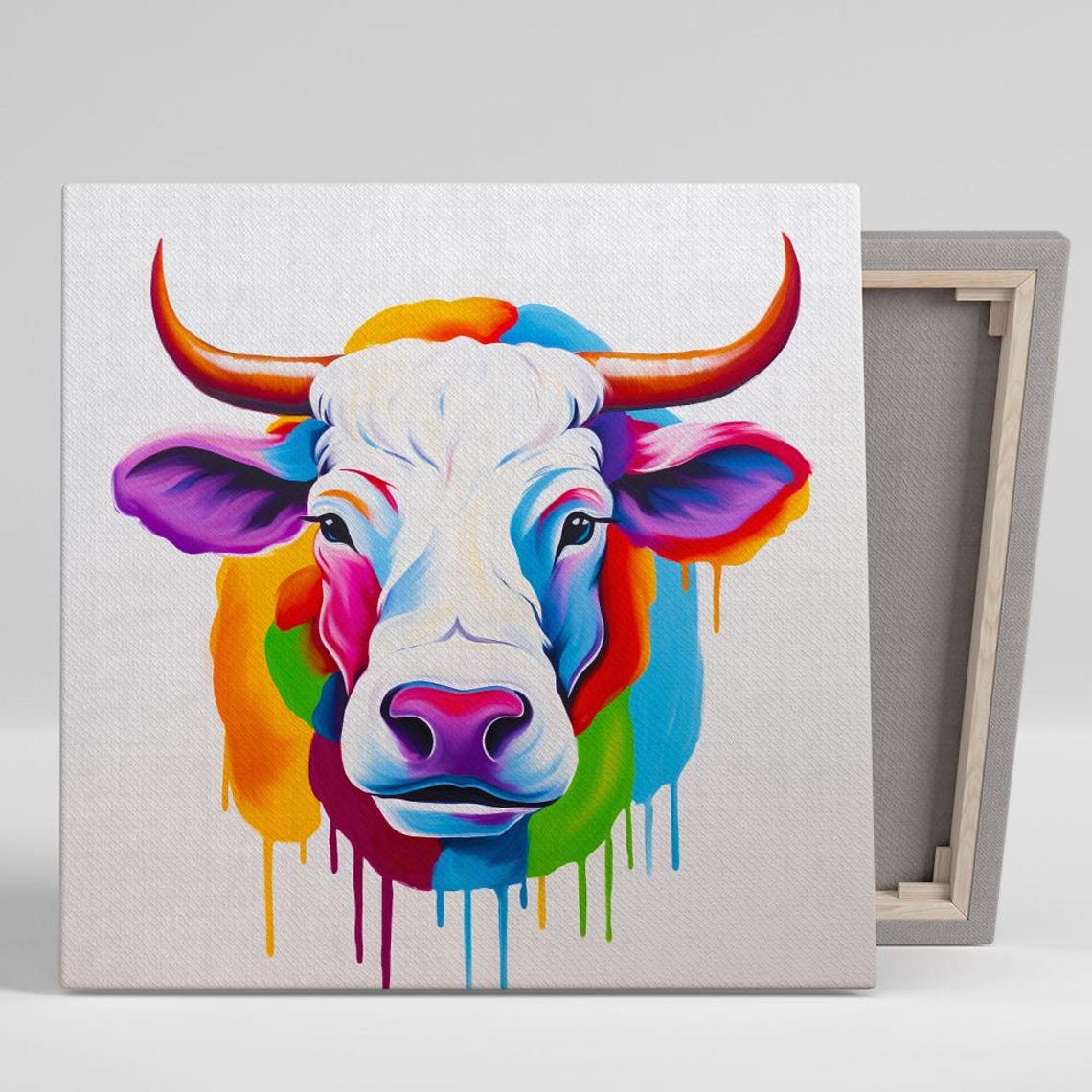 Colorful Highland Cow Head Rainbow Pop Art Drip Funny Animal Poster