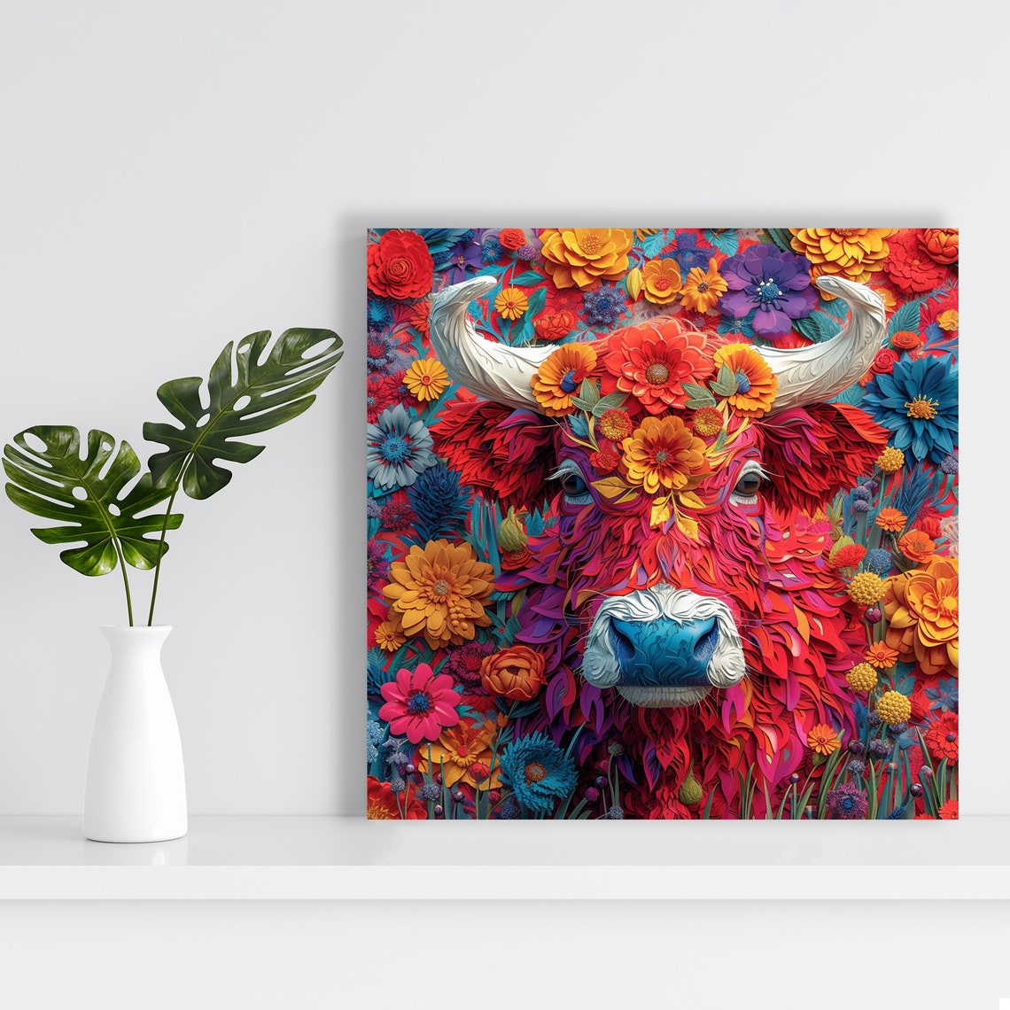 Floral Highland Cow Covered In Colorful Garden Blooms Pop Art Poster - Image 2