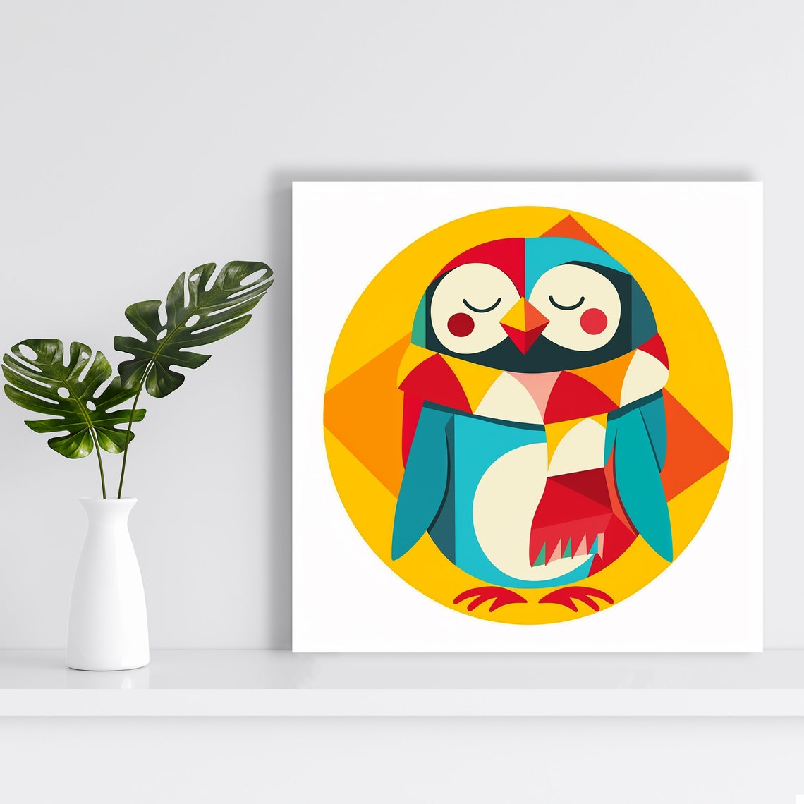 Geometric Sleeping Owl Colorful Circle Nursery Scandinavian Art Poster - Image 2
