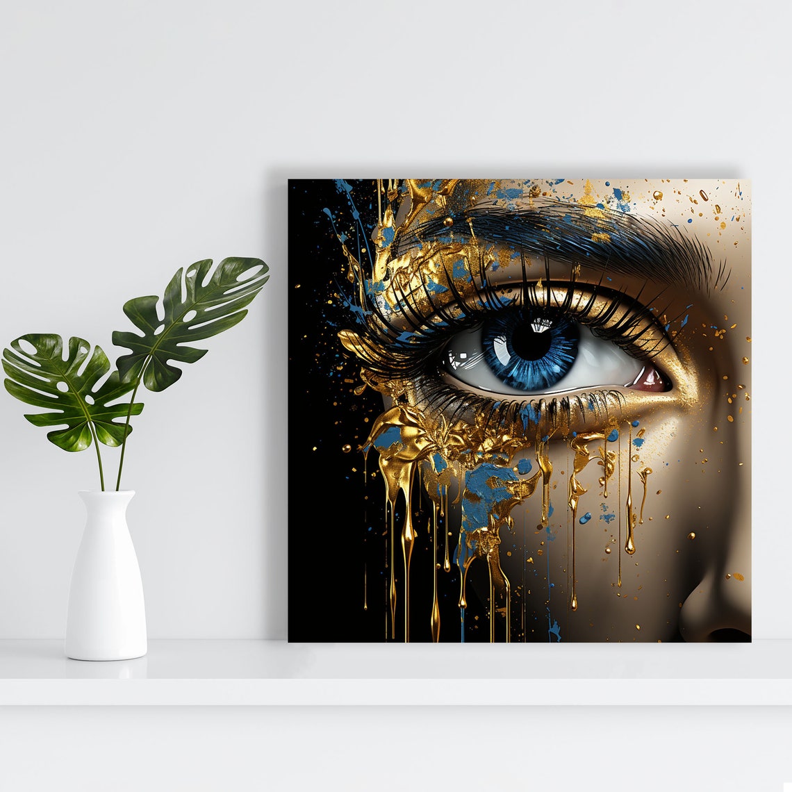 Blue Eye With Dripping Gold Abstract Glamorous Eye Art Canvas Poster - Image 3