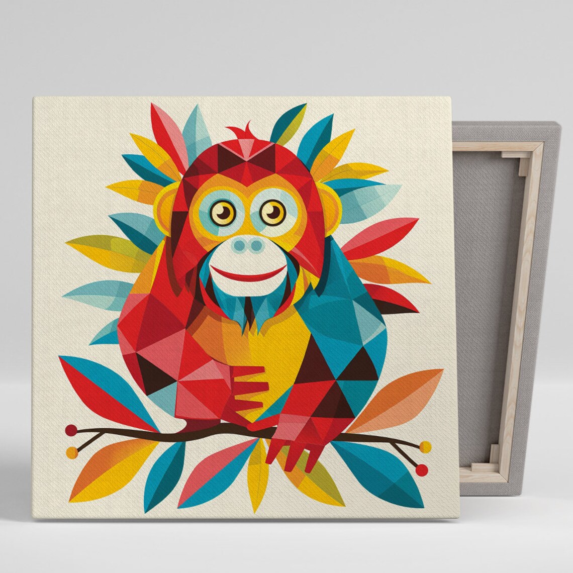 Geometric Colorful Monkey On Branch Tropical Pop Art Wall Poster