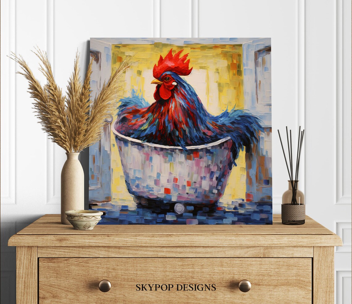 Rooster In Bathtub Bathroom Art Print, Contemporary - Image 3