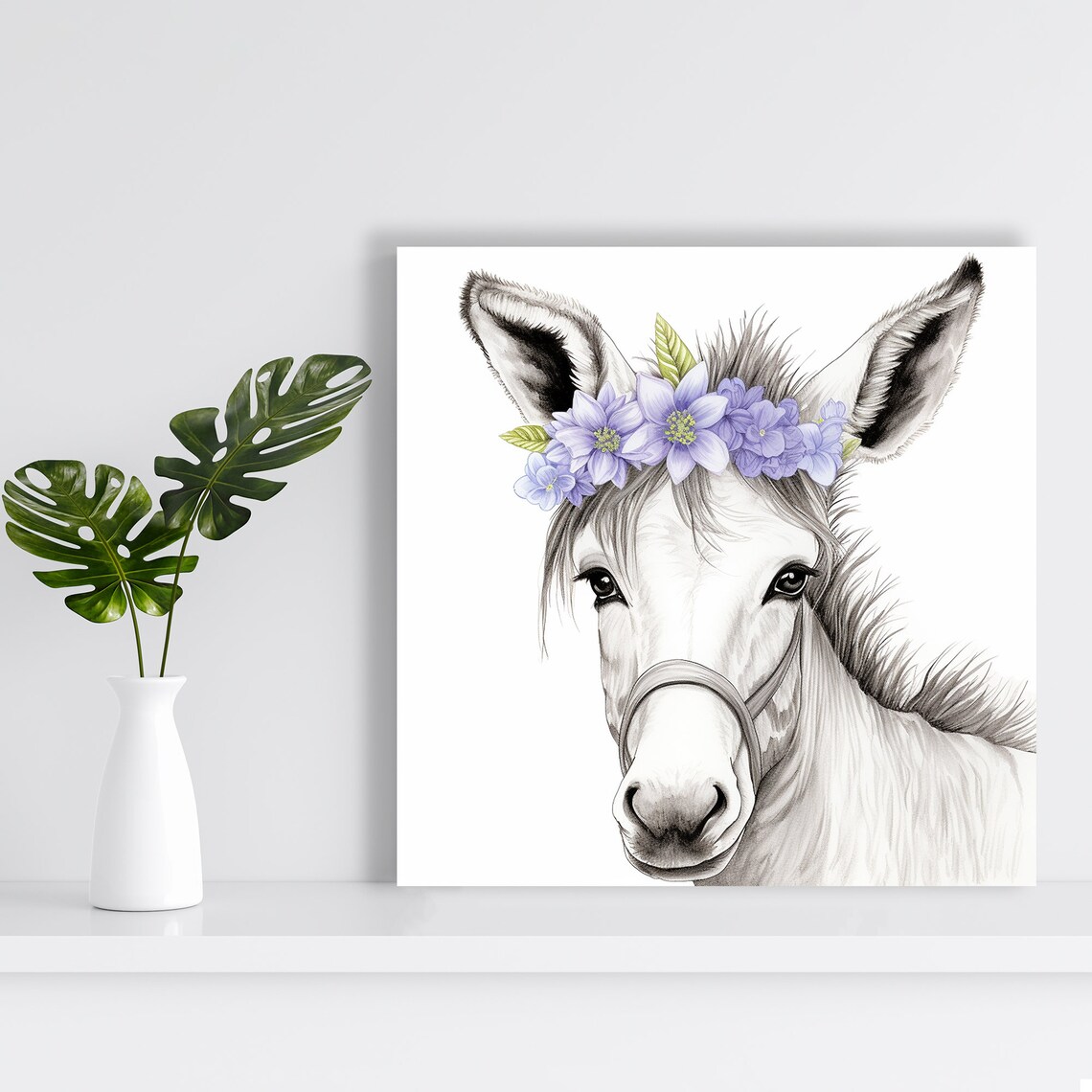 Floral Crown Donkey Art Print, Nursery Wall Decor - Image 2