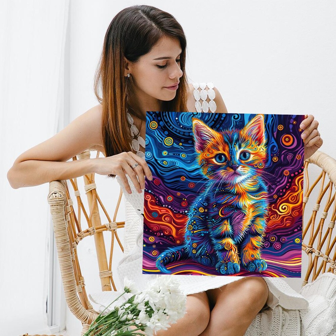 Cosmic Kitten Kaleidoscope Art Print, Whimsical Decor - Image 3