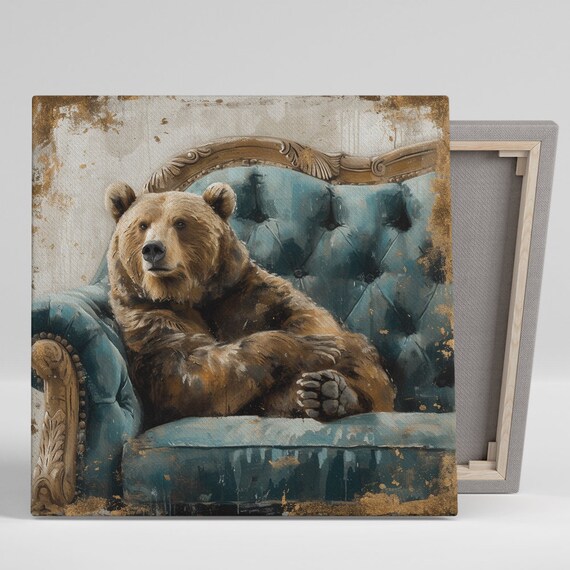 Regal Bear Relaxation Rustic Glam Living Room Art Print
