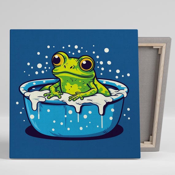 Frog Bubble Bath Whimsical Nursery Art Print for Kids