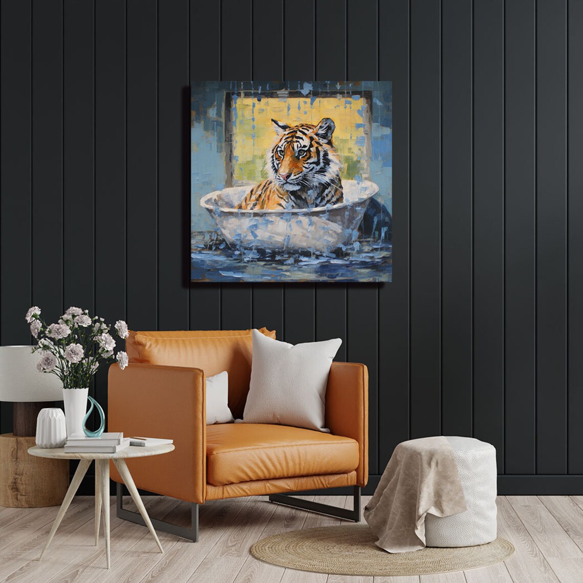 Tiger Relaxing In Bathtub Funny Bathroom Animal Portrait Canvas Poster - Image 4