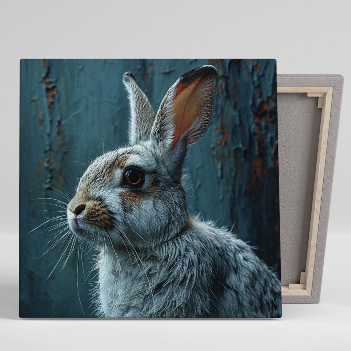 Gray Rabbit Close Up Portrait Moody Blue Rustic Fine Art Wildlife Poster