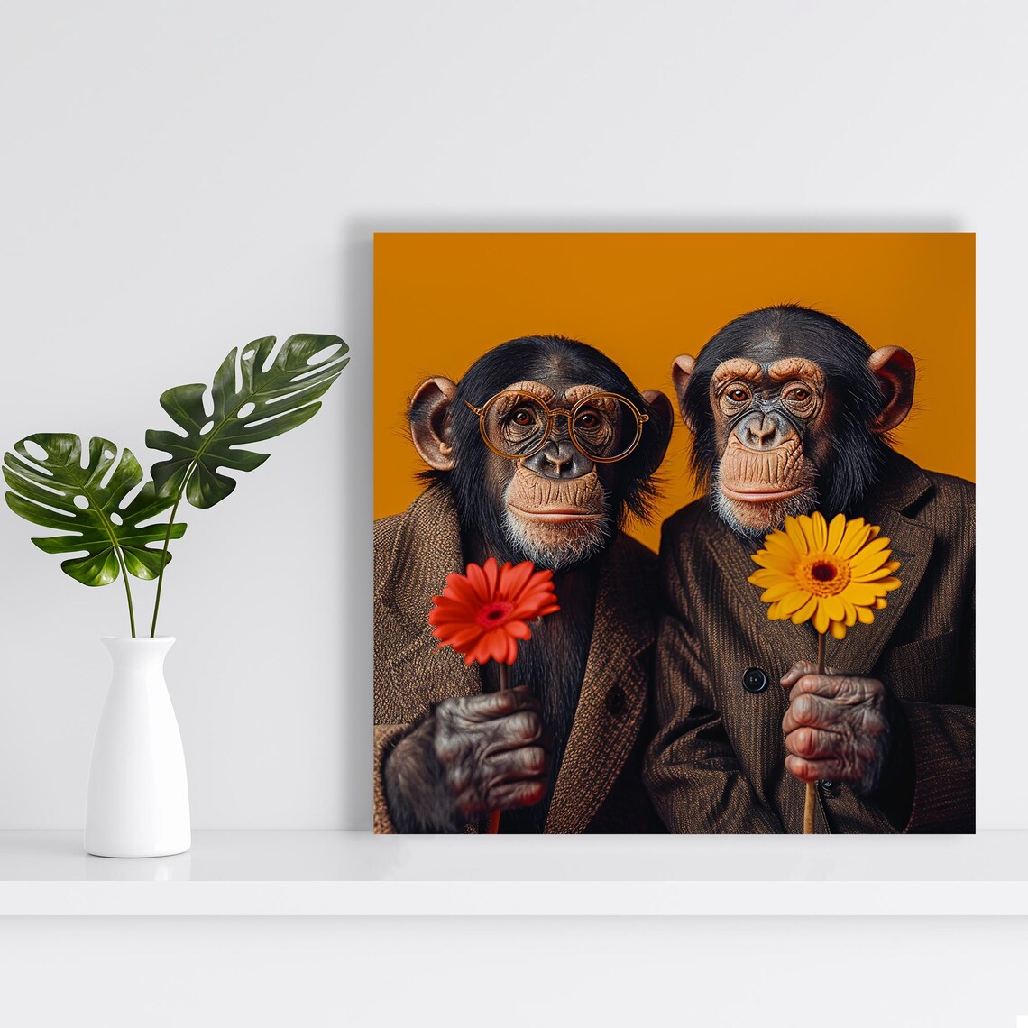 Quirky Chimp Duo, Whimsical Animal Wall Art Print - Image 2