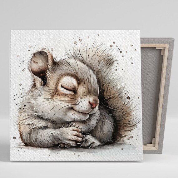 Cozy Sleeping Squirrel Curled Up Soft Watercolor Nursery Wall Art Poster