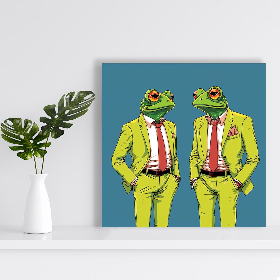 Dapper Frogs In Business Suits With Red Ties Pop Art Wall Poster - Image 2