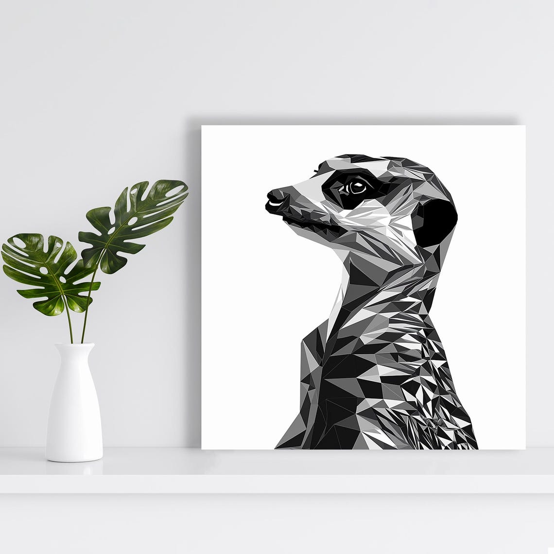 Geometric Low Poly Meerkat Black White Minimalist Wall Art Poster - Image 2