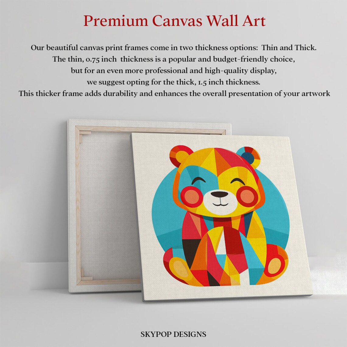 Geometric Smiling Bear Colorful Red Yellow Teal Nursery Kids Art Poster - Image 3