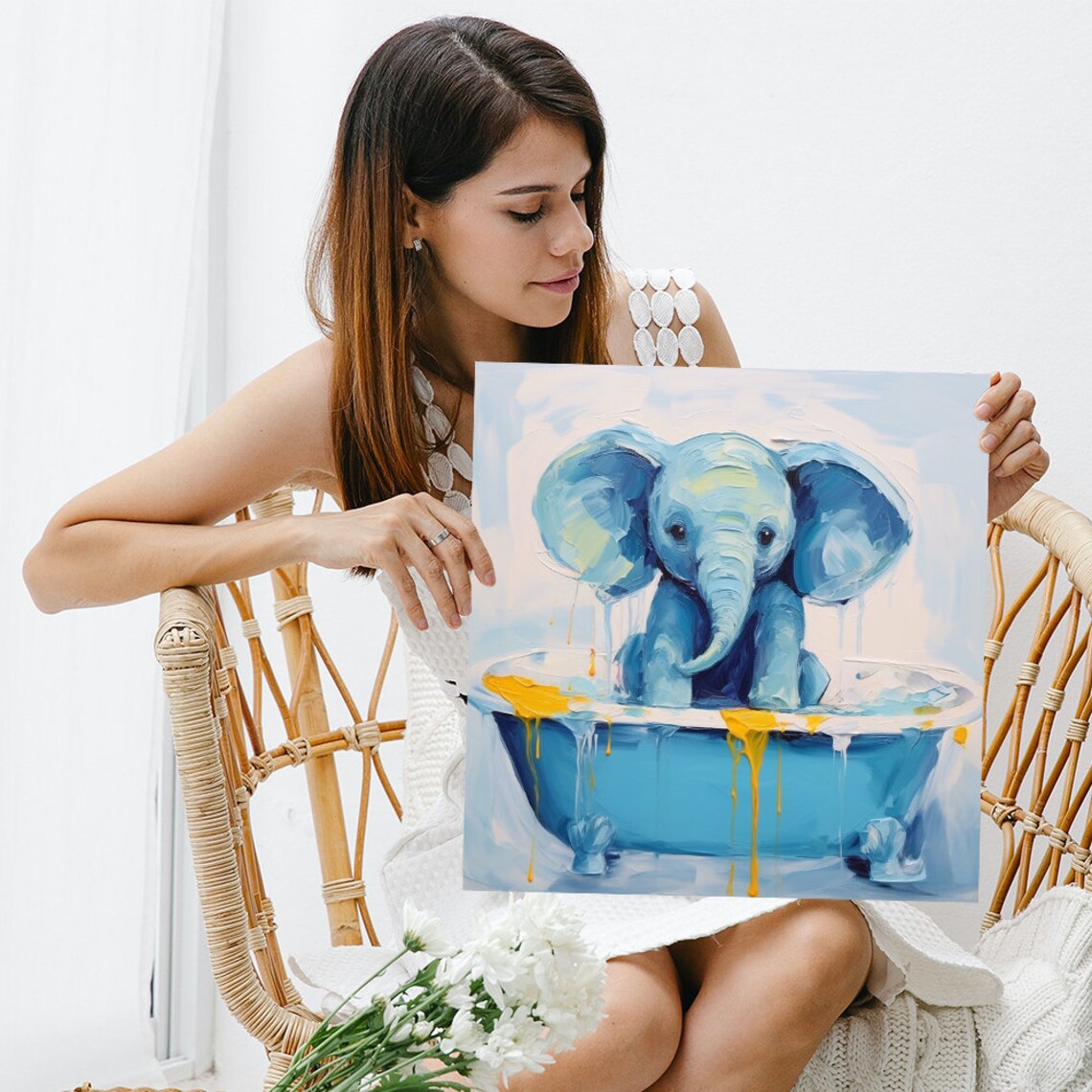 Elephant Bathtub Splash Art Print, Whimsical Decor - Image 3
