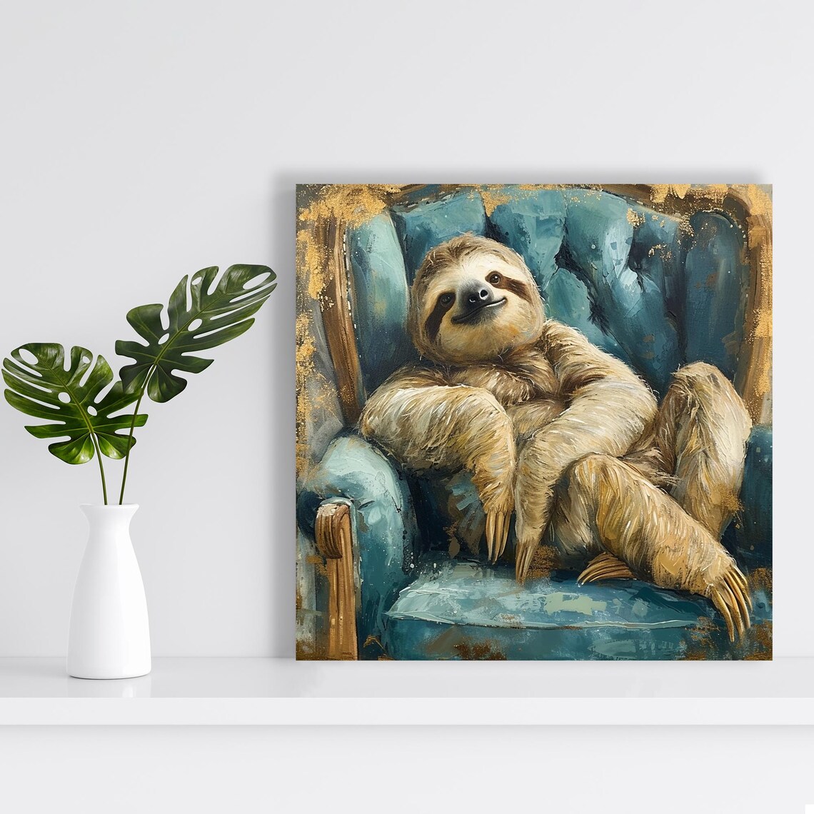 Lazy Luxury Sloth, Whimsical Contemporary Art Print - Image 2