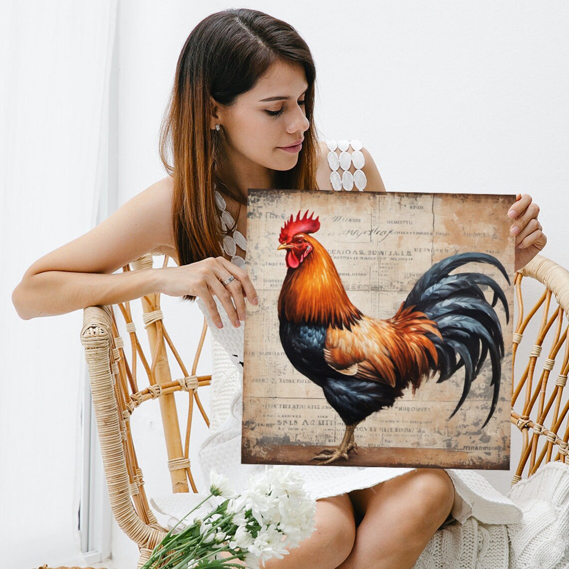 Vintage Farmhouse Rooster Art Print, Rustic Kitchen - Image 3