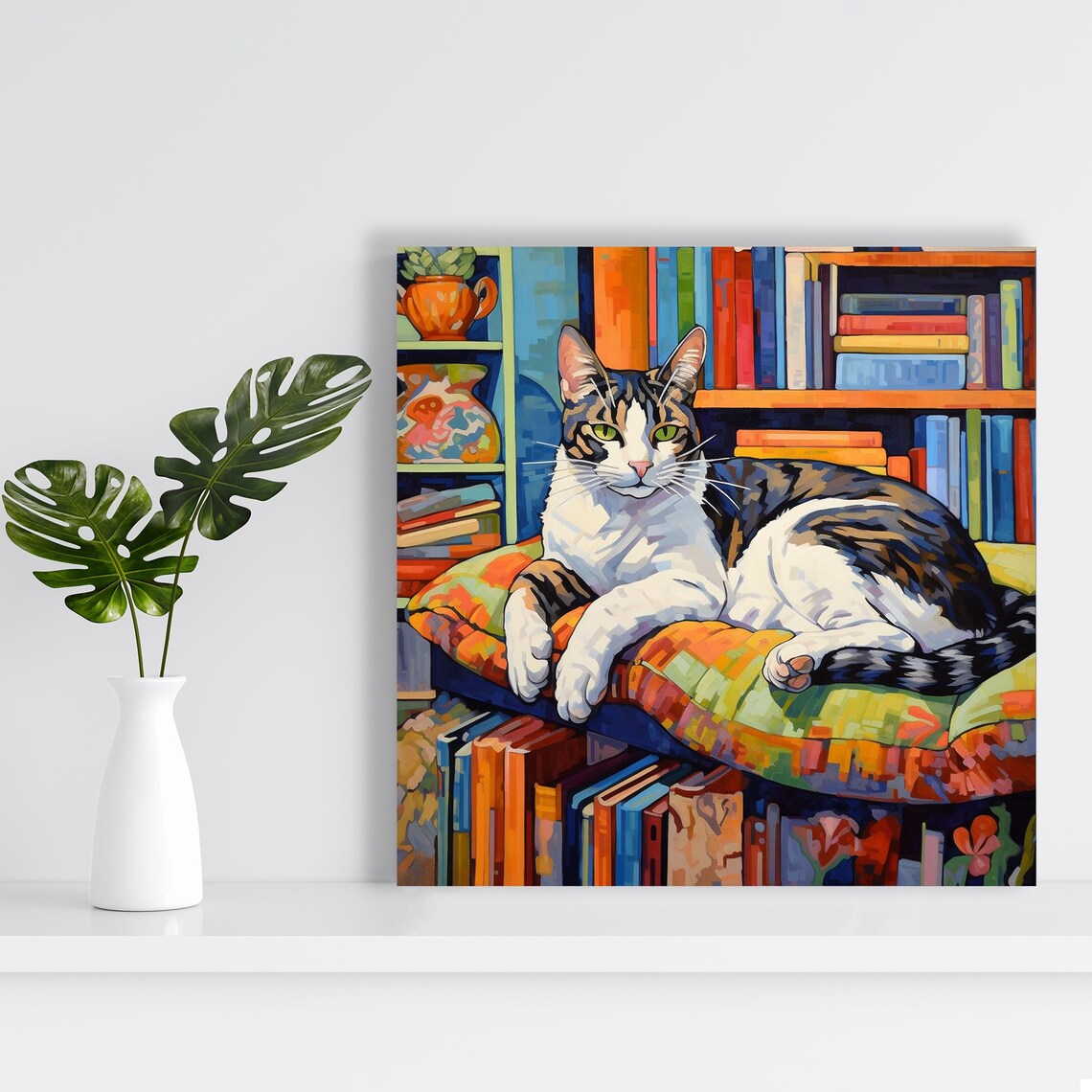Bookworm Cat Contemporary Pop Art Poster Print - Image 2