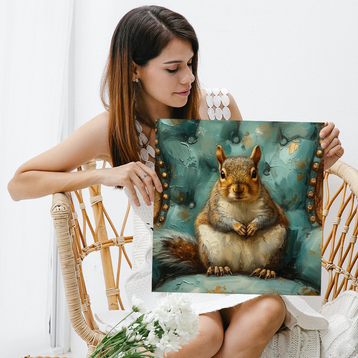 Regal Squirrel Portrait, Whimsical Rustic Poster - Image 3